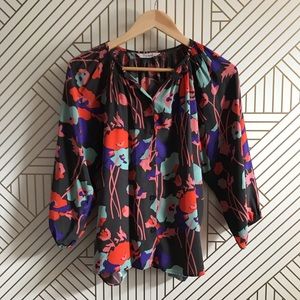 Tucker silk floral print blouse